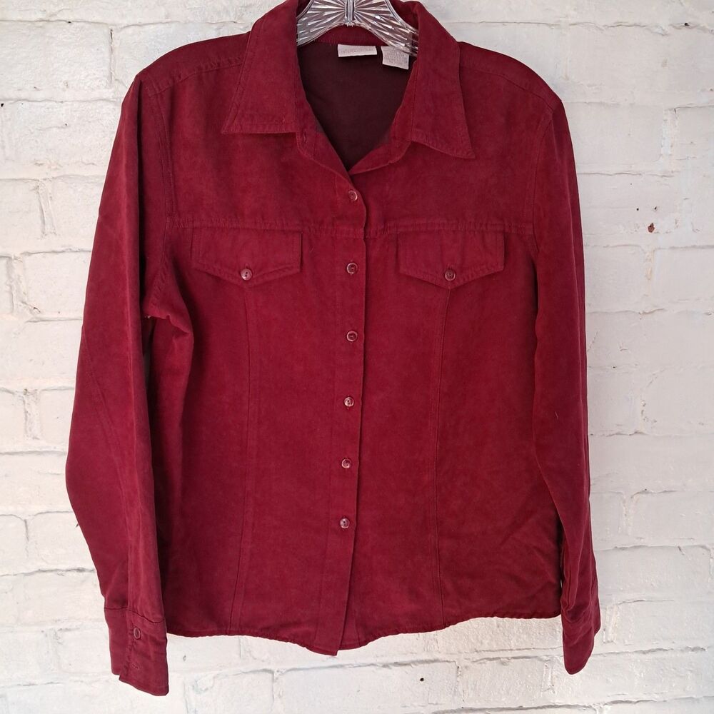 Fiorlini International Red Faux Suede Button Down Collared Shirt Womens Medium